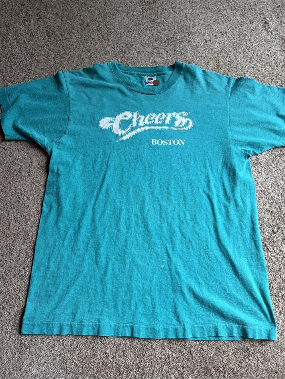 Vintage 90s Cheers Boston t Shirt Fruit of the Loom Teal Green XL Single Stitch
